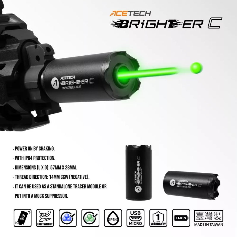 ACETECH BRIGHTER C Airsoft Tracer Unit 14mm CCW w/ Shake Awake Power