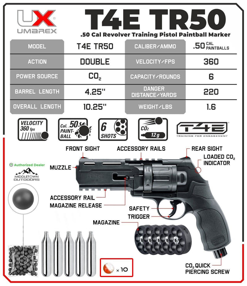 Umarex T4E HDR .68 Caliber Paintball Gun Marker Revolver Training Pistol -  Black for sale online